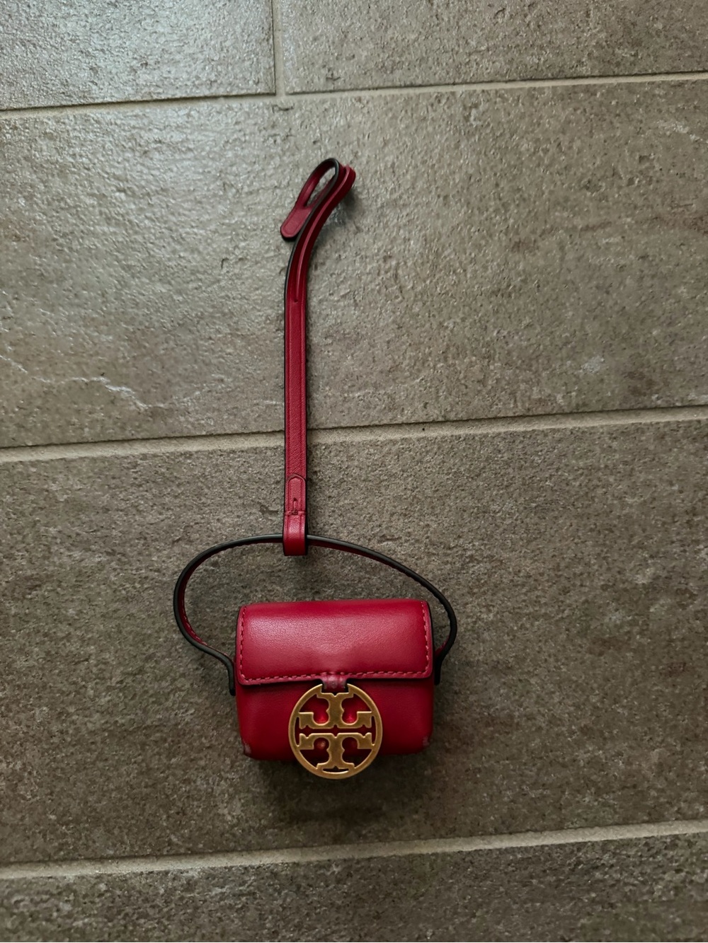 Tory Burch Red Leather Mini Crossbody with Gold Logo
